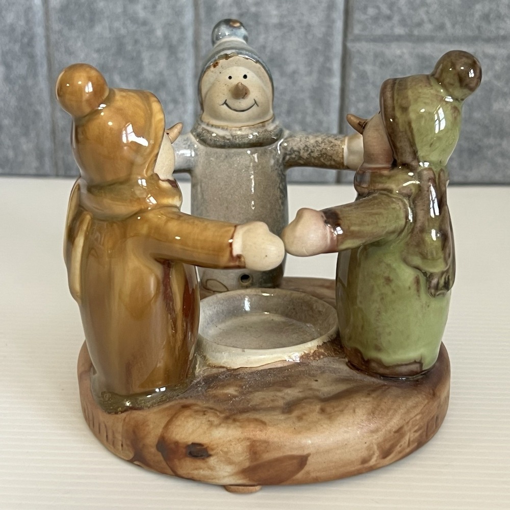 Circle of Snowman Winter Ceramic Votive Candle Holder Faith Family Friends
